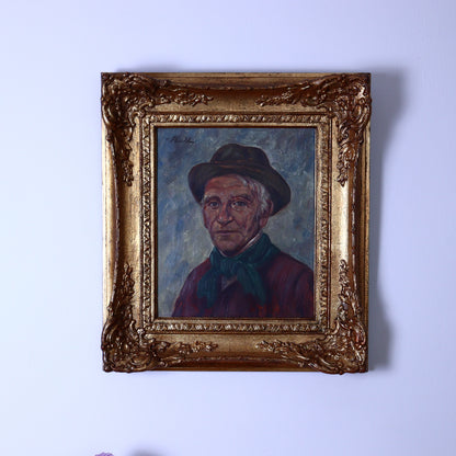 Oil portrait of a man with hat