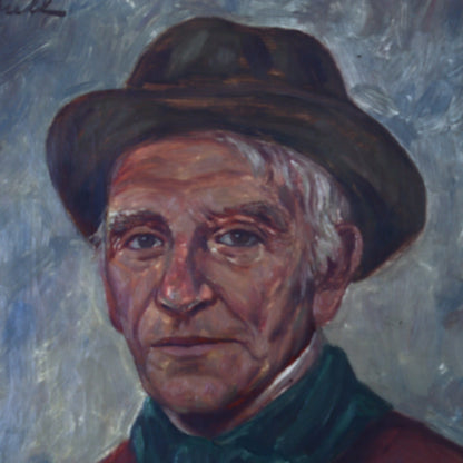 Oil portrait of a man with hat