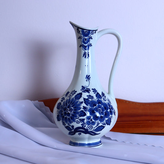 Ceramic Pitcher – Large Blue Delft Style with Floral Motif