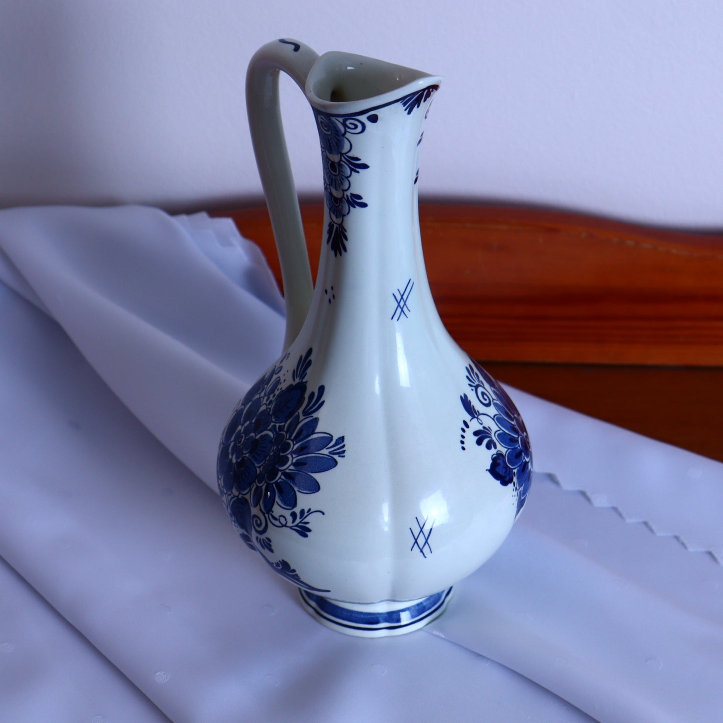 Ceramic Pitcher – Large Blue Delft Style with Floral Motif