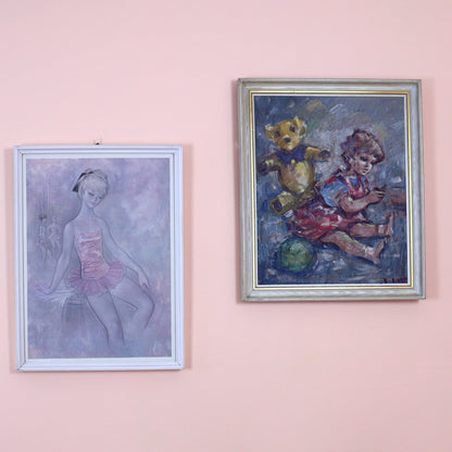 Oil Painting on Canvas – Girl with Teddy Bear
