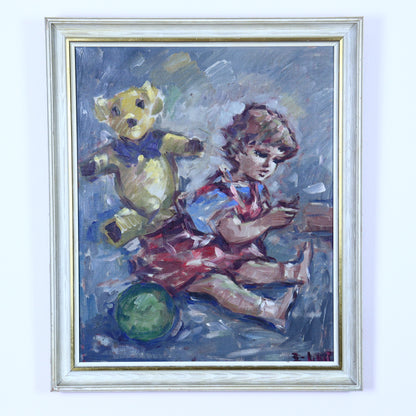 Oil Painting on Canvas – Girl with Teddy Bear