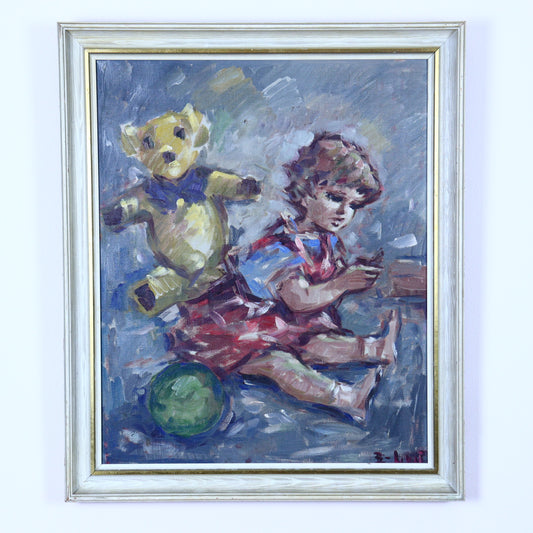 Oil Painting on Canvas – Girl with Teddy Bear