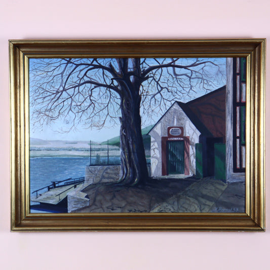 Painting on Board – Lakeside Scene with Tree