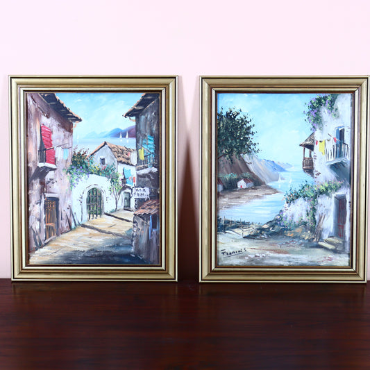 Set of 2 Paintings on Canvas – Mediterranean Sea Town