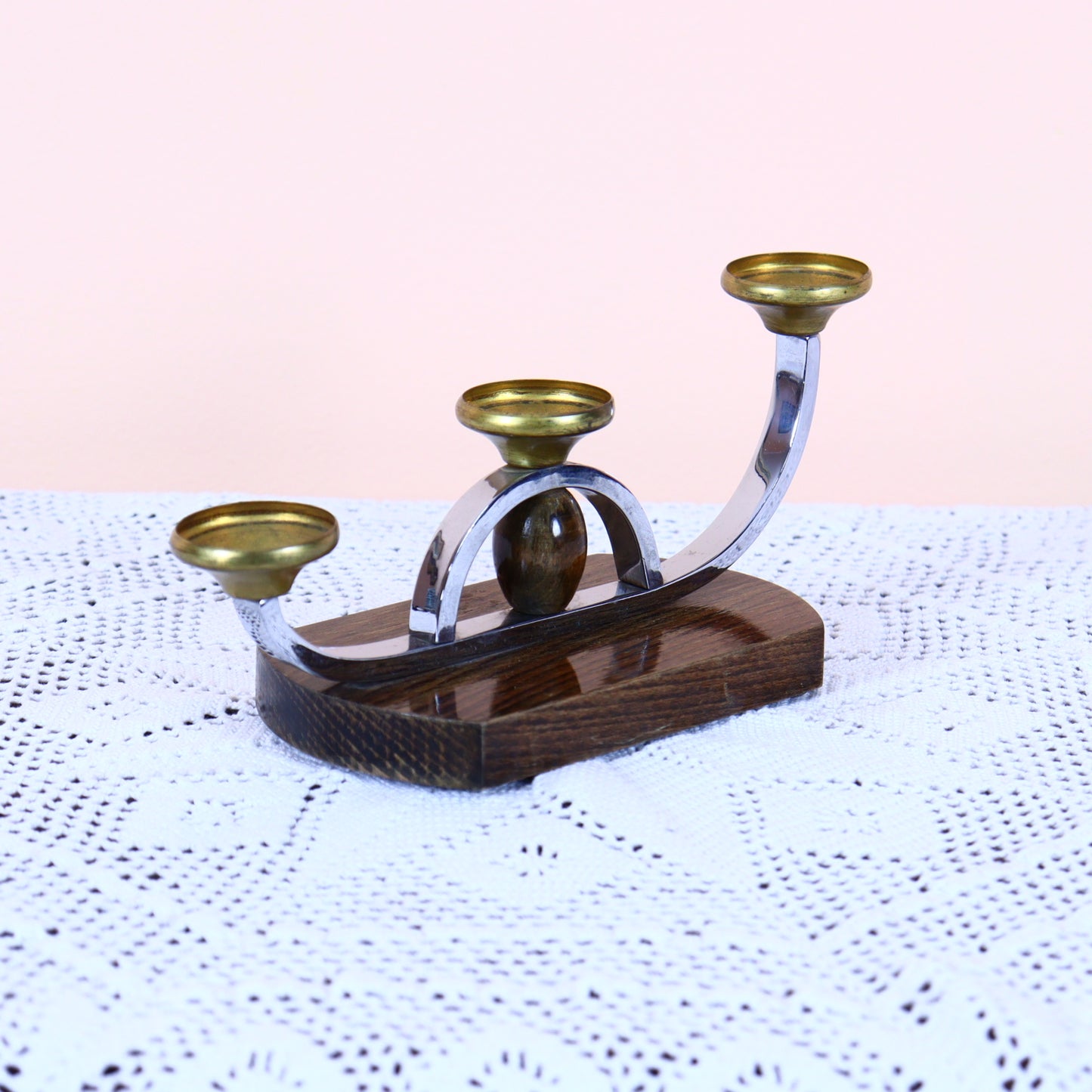 Art Deco Candleholder – Chrome and Brass