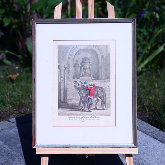 Colored Lithograph – Mounting a Horse for the First Time