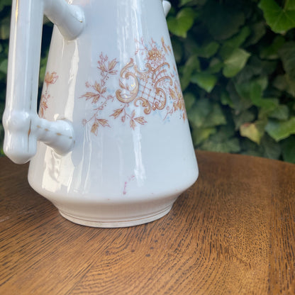 Ceramic Lidded Pitcher – Golden-Botanical Decoration