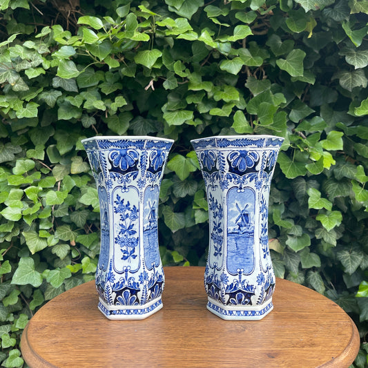 Ceramic Vases – Pair of Hexagonal Blue Delft Vases
