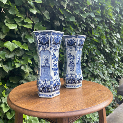 Ceramic Vases – Pair of Hexagonal Blue Delft Vases