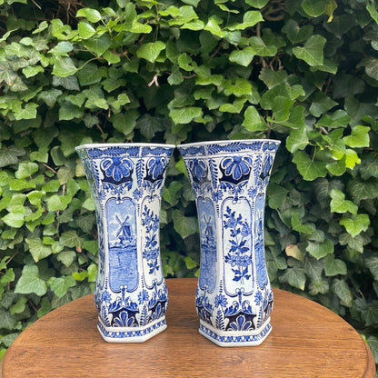 Ceramic Vases – Pair of Hexagonal Blue Delft Vases
