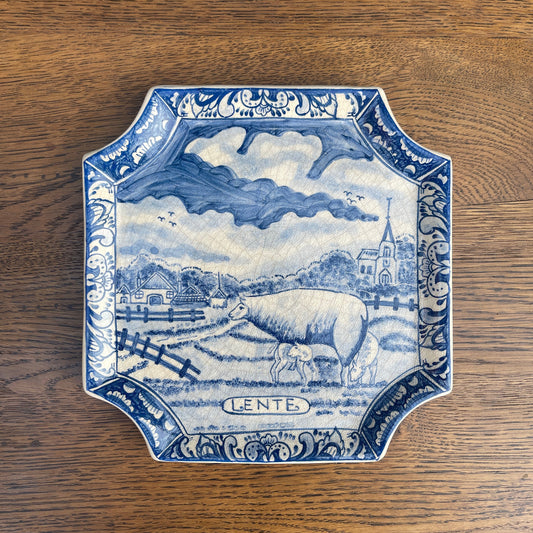 Hand-Painted Delft Style Plate – “Lente” (Spring Scene) #1