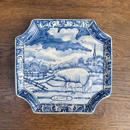 Hand-Painted Delft Style Plate – “Lente” (Spring Scene) #2