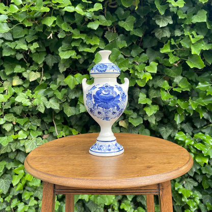 Ceramic Vase with Lid – Hand-Painted Blue Floral Design