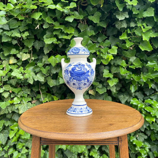 Ceramic Vase with Lid – Hand-Painted Blue Floral Design