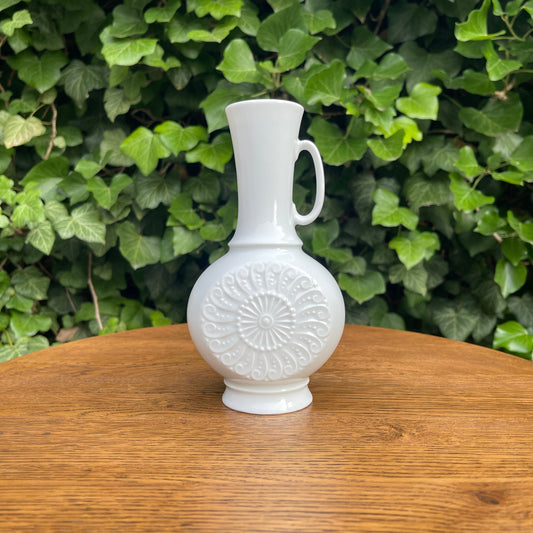 White Porcelain Pitcher-Style Vase with Relief Medallion