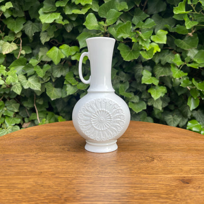 White Porcelain Pitcher-Style Vase with Relief Medallion