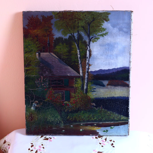Oil Painting on Canvas – Landscape With Girl by Pond