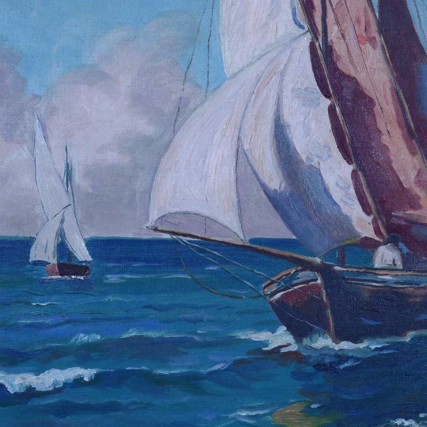 Oil Painting on Canvas – Large Seascape with Sailboats