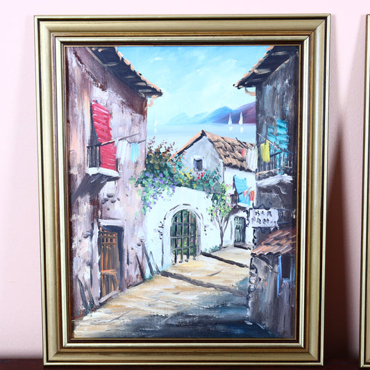 Painting on canvas of a Mediterranean street