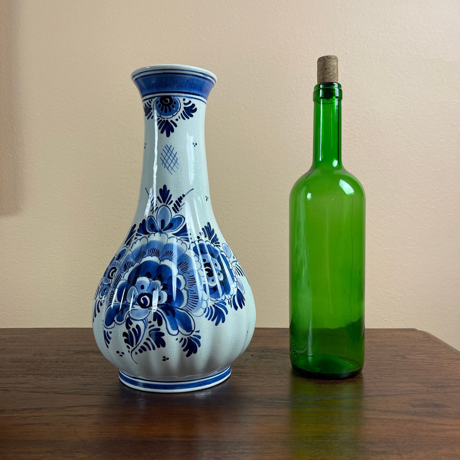 White vase with blue floral patterns