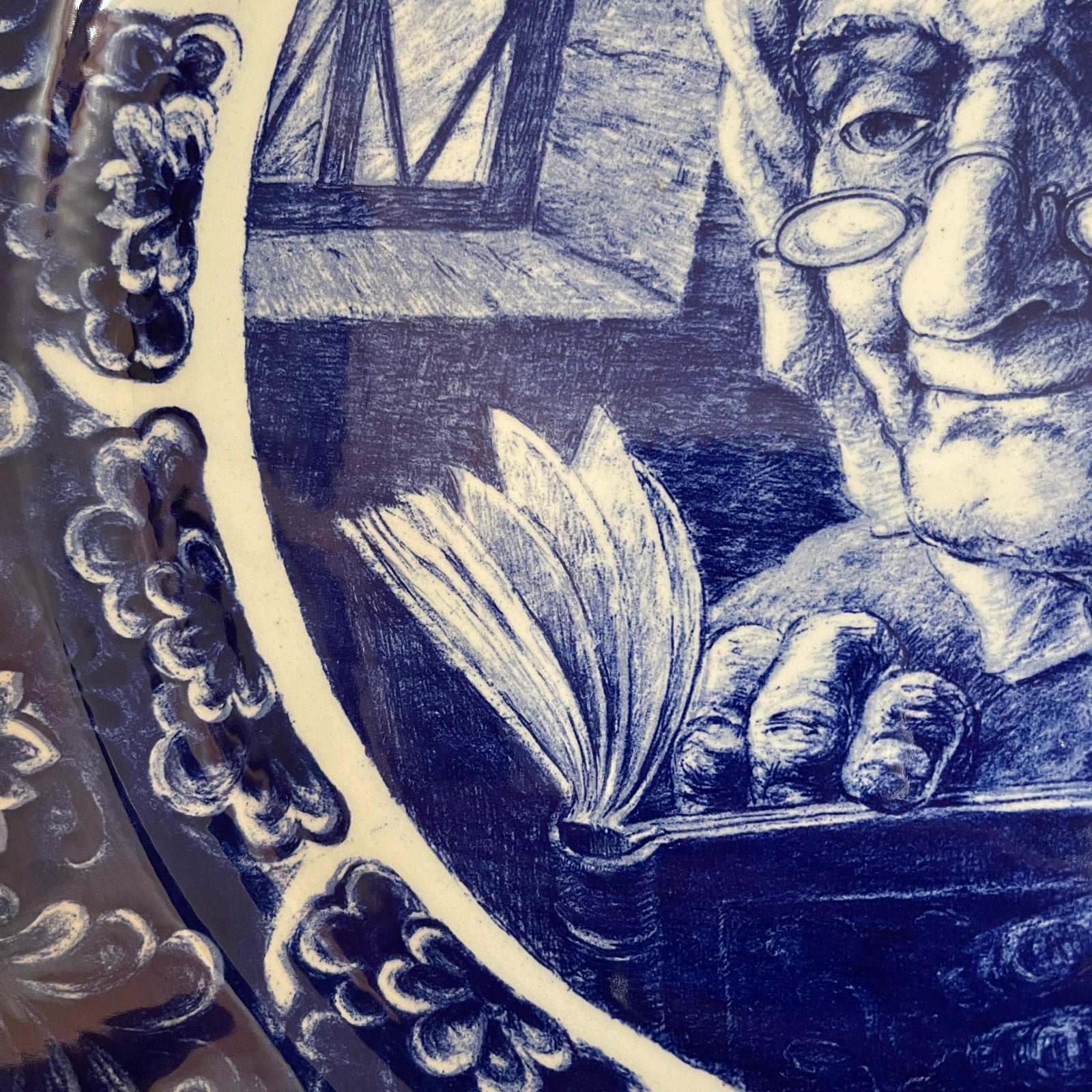 Illustration of a person reading a book with a decorative frame
