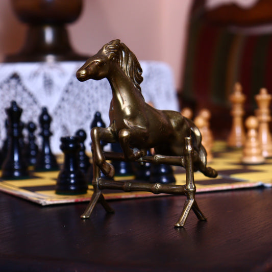 Vintage Brass Figurine – Horse Jumping Fence
