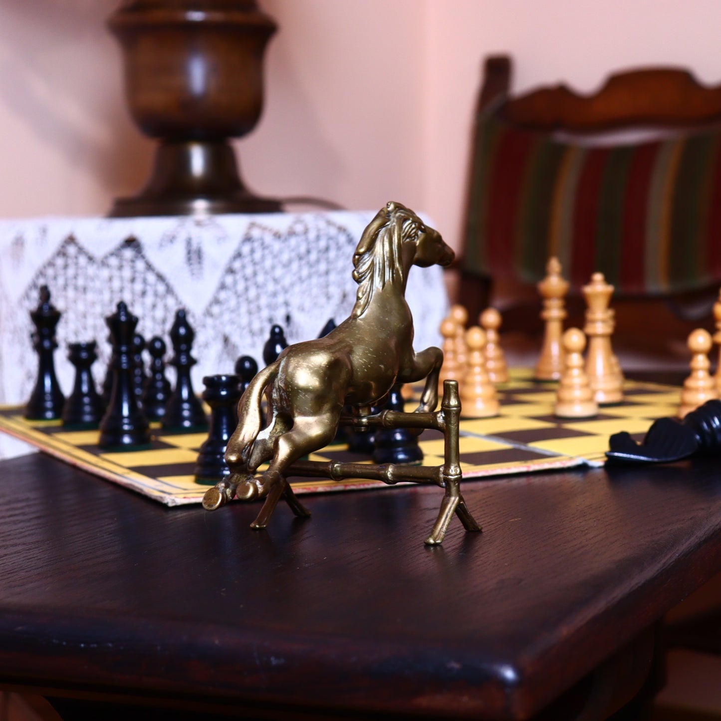 Vintage Brass Figurine – Horse Jumping Fence