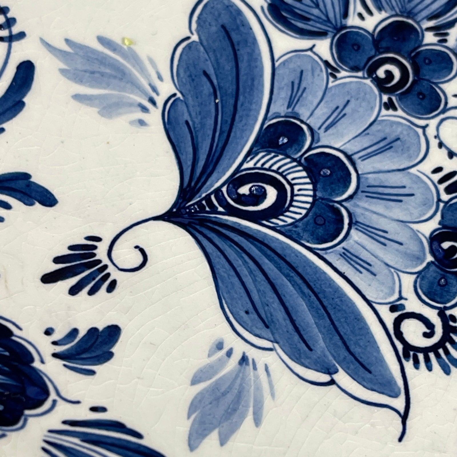 Close-up of a blue floral pattern on a white background